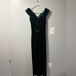 Xscape One Shoulder Dark Green Dress
